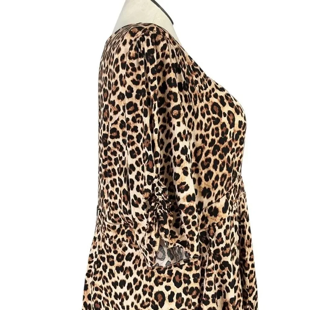 Torrid Dress Womens 3X Leopard Print Retro Chic Brown Midi Sweetheart Neck Plus - Picture 5 of 9